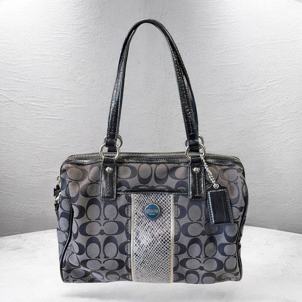 COACH Y2K Vintage Black Signature Jacquard Logo Python Stripe Satchel F24884